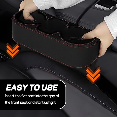 Miniatura 6 de Portavasos para automóvil, multifuncional, caja de almacenamiento para rellenar huecos, organizador de asiento de automóvil de cuero con soporte