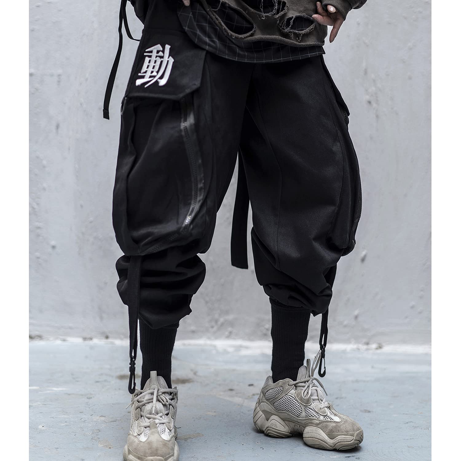 Niepce Inc Męskie japońskie spodnie Streetwear Techwear Cargo, Czarny, M