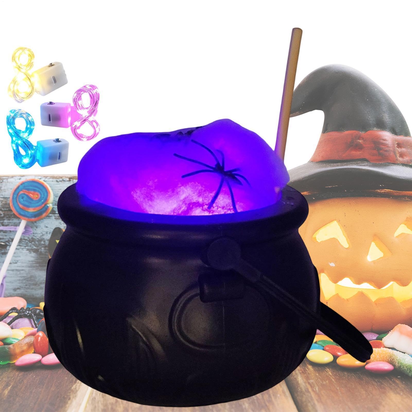 Calderos decorativos de Halloween con luz vintage para adorno de mesa familiar