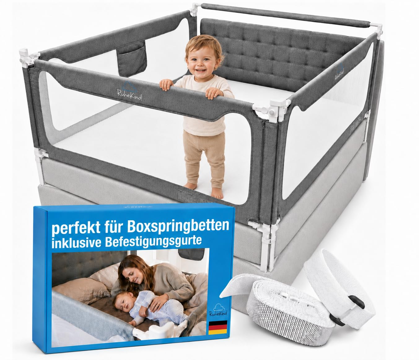 Rausfallschutz Boxspringbett Bettgitter Set 180x200cm 3er Set – zertifizierte Sicherheit für Kinder