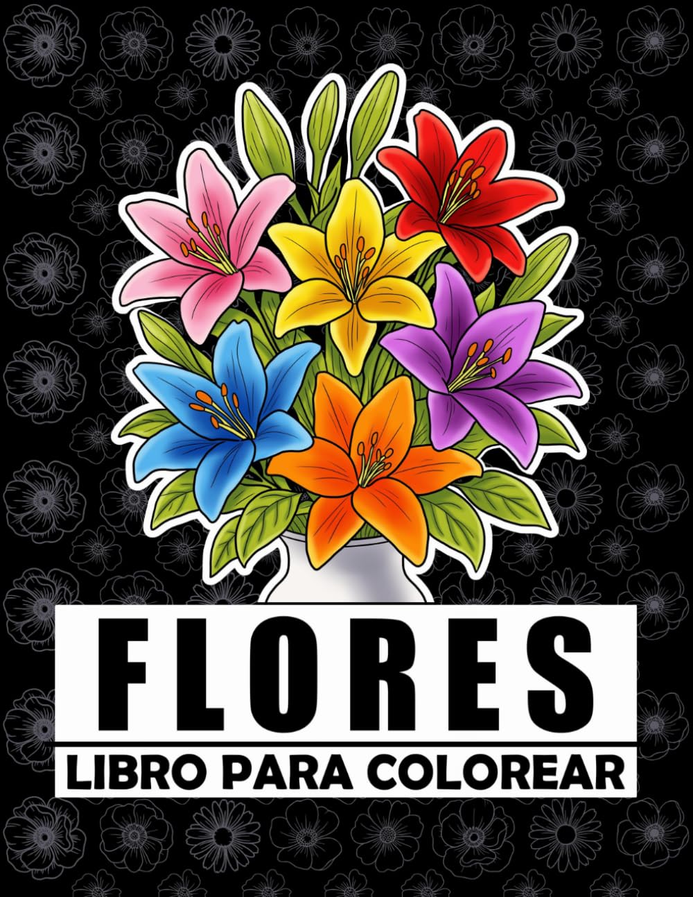 “Flores hermosas: Un libro para colorear para adultos con diseños relajantes y antiestrés”: “Incluye flores, ramos, estampados y diseños detallados para aliviar el estrés y relajarte”.