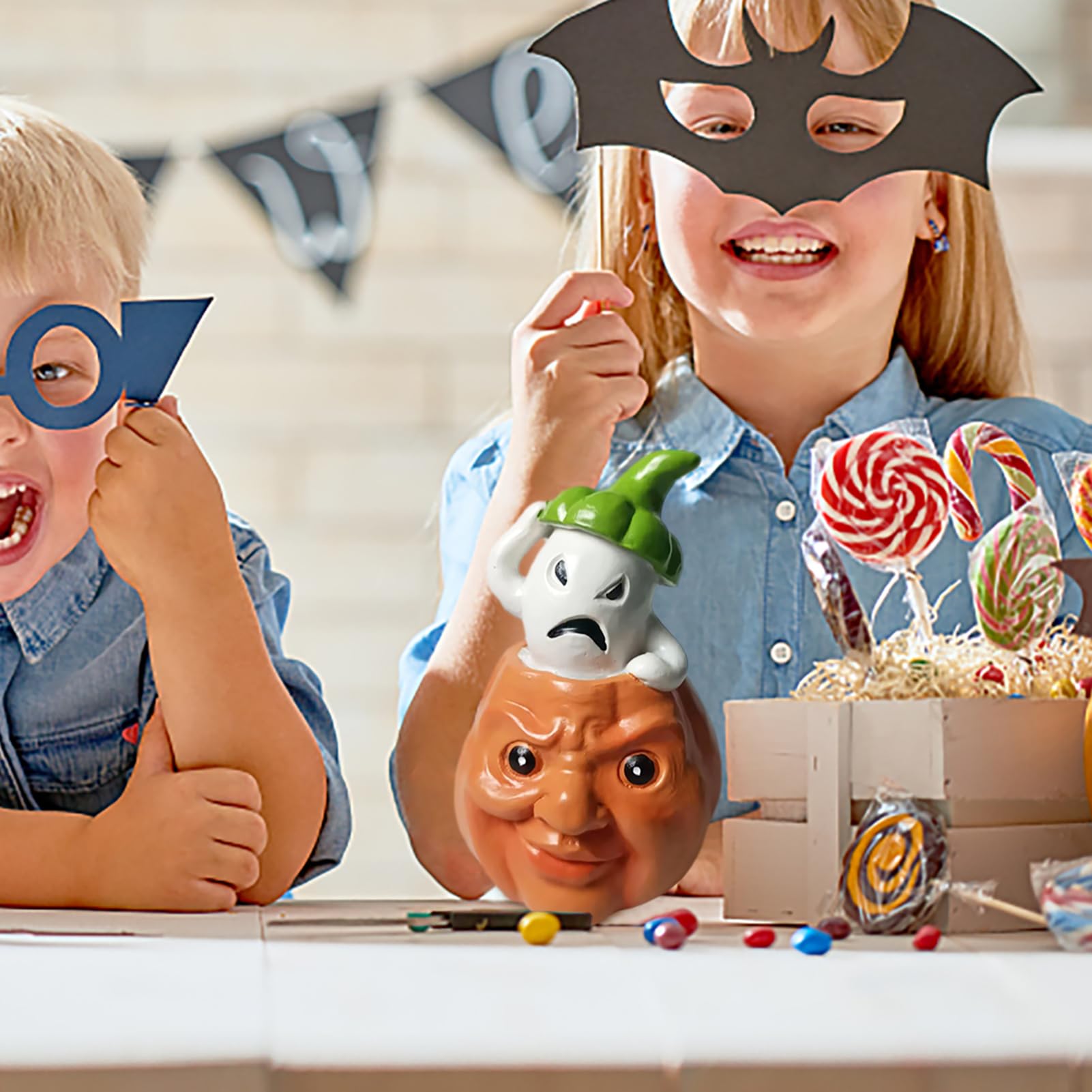 Artificial Pumpkins for Decorating | Halloween Pumpkin Figurines with Ghost Reaper | Lifelike Human Face Pumpkin Resin Statues for Tabletop Ornaments, Halloween, Party Favor, Holiday Buogint