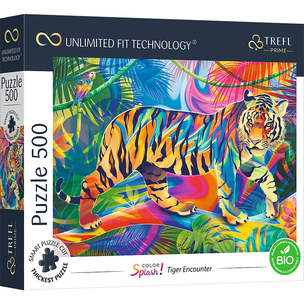 Trefl-500 Piezas-Cartón Grueso, Tigre Animales Modernos, Entretenimiento Creativo para Adultos y Niños a Partir de 10 años puzzle uft color splash: tiger encounter (37453)