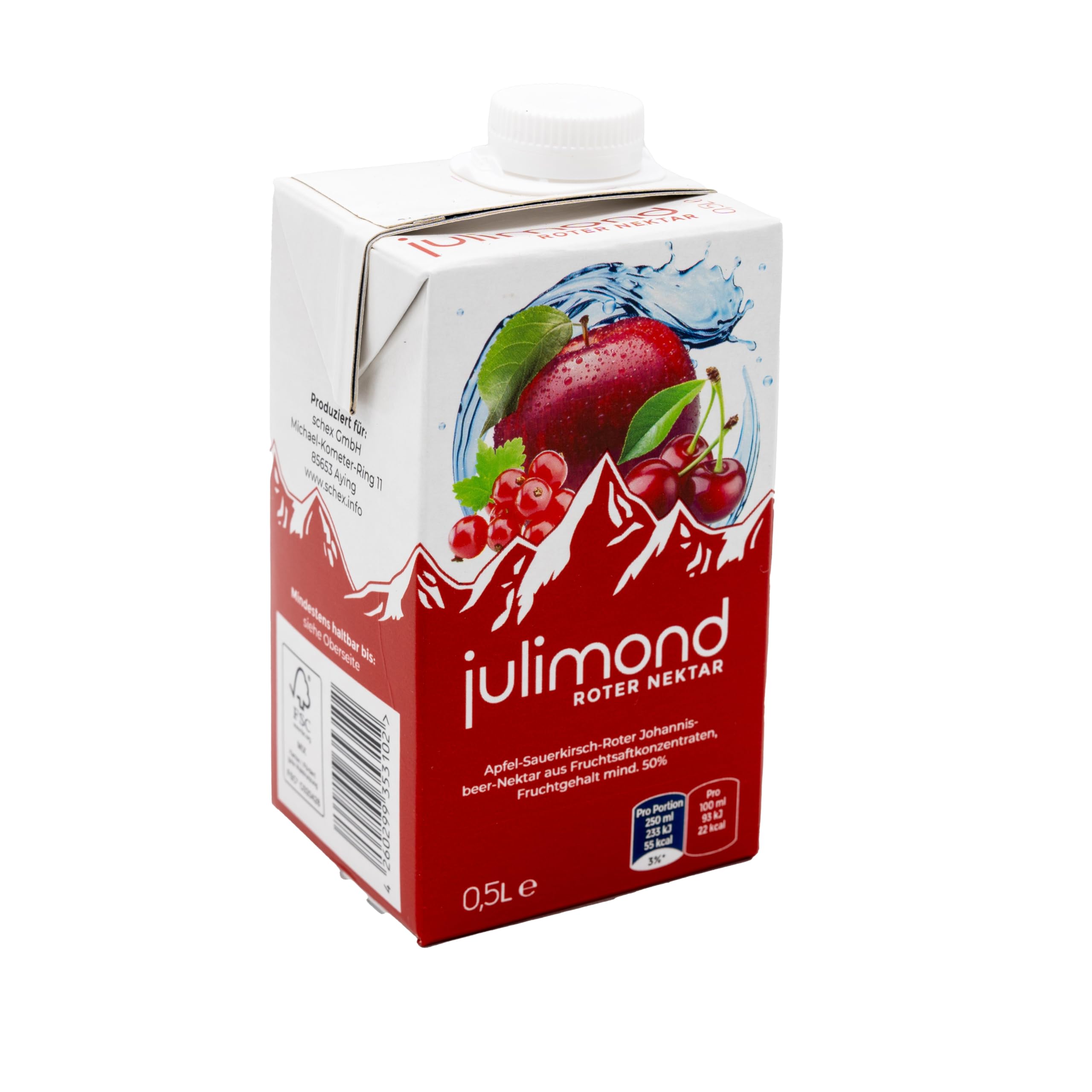 julimond Roter Nektar 0,5l SIG Getränkekarton, Apfel-Sauerkirsch-Roter Johannisbeer-Nektar aus Fruchtsaftkonzentraten, Fruchtsaftgehalt mind. 50% (36er Pack)