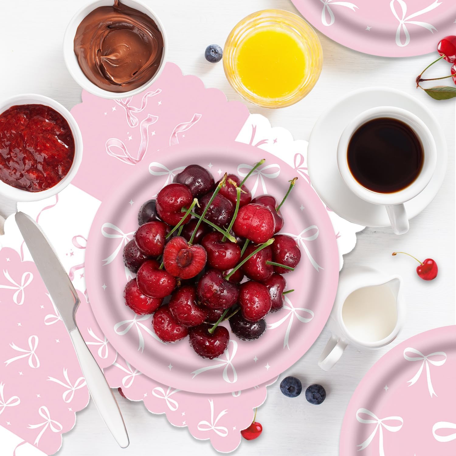 40Pcs Pink Bow Party Supplies Disposable Tableware Set Serve 20 Guests Include Pink Bow Plates and Napkins Forks for Bachelorette Bridal Engagement Baby Shower Birthday Party Decorations - Image 5