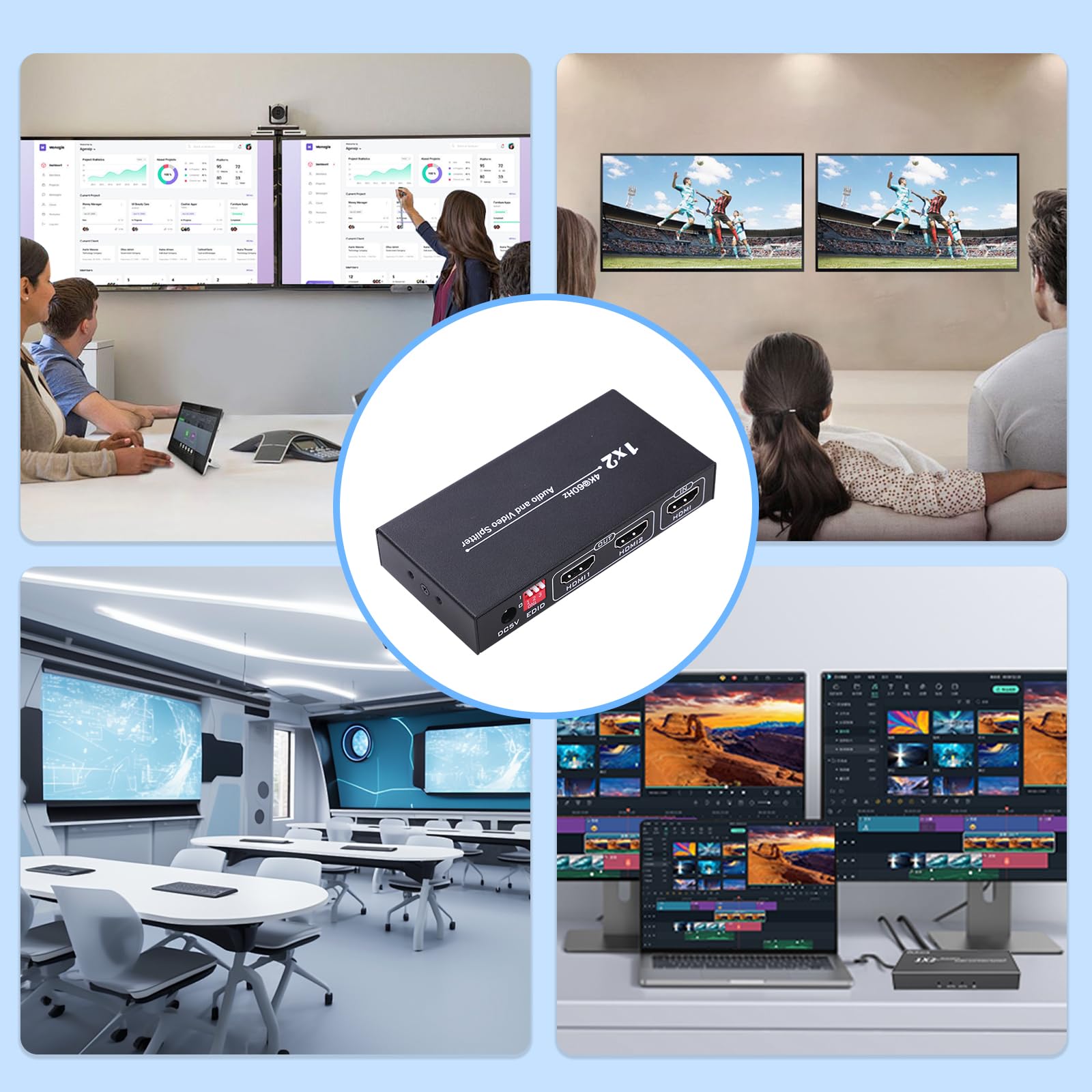Splitter HDMI 1 in 2 Out 4K60@HZ, EDID, Duplicate/Mirror 4K, scatola di distribuzione audio video, supporto 3D e 4K x 2K, compatibile per HDTV, laptop, DVD, PS4/PS5, proiettore, ecc