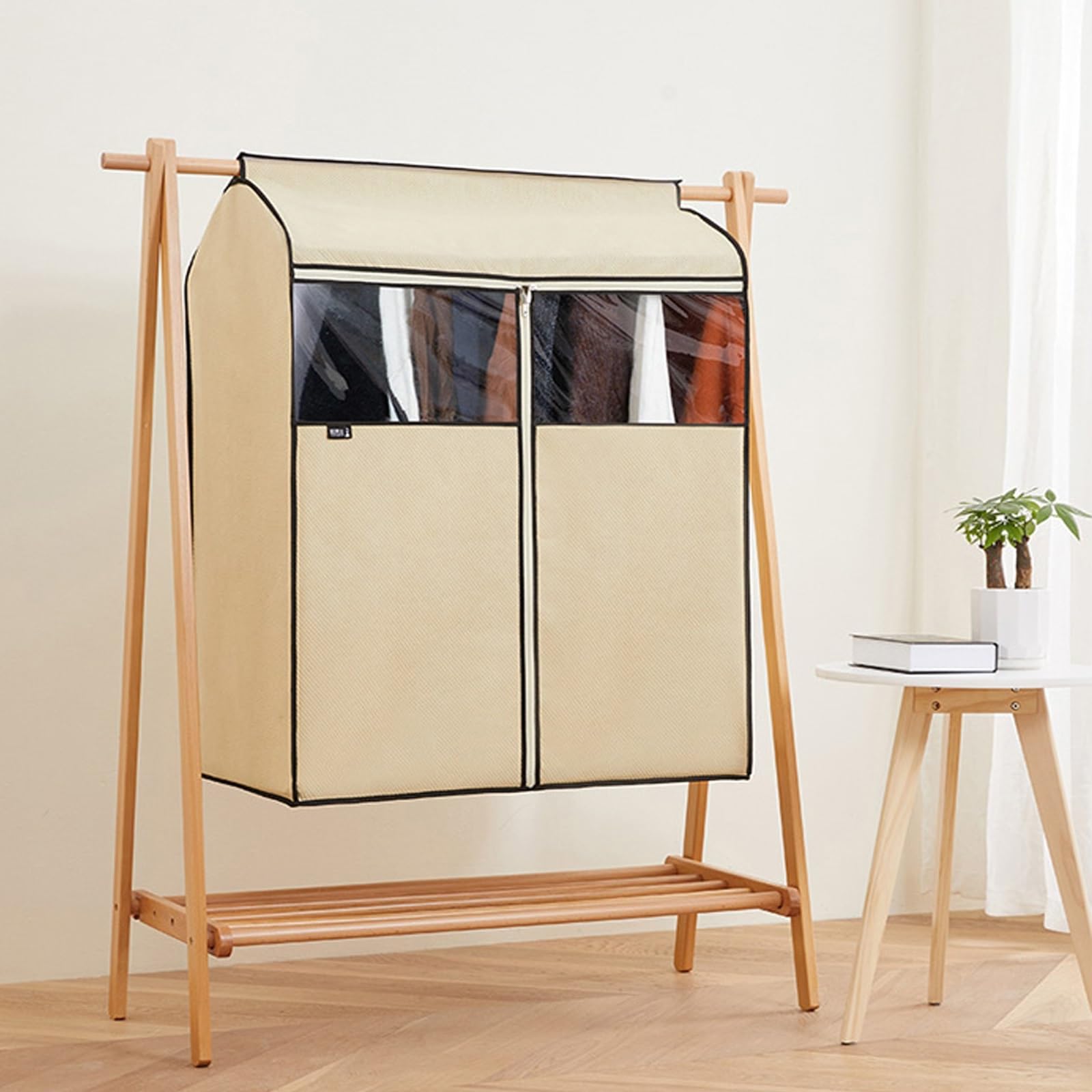 Funda Ropa Colgar Engrosado No Se Deforma Fácilmente Ventana Funda Protectora para Perchas De Suelo Adecuado para Ttrajes, Vestidos Y Otras Prendas(Beige,78x52x120cm)