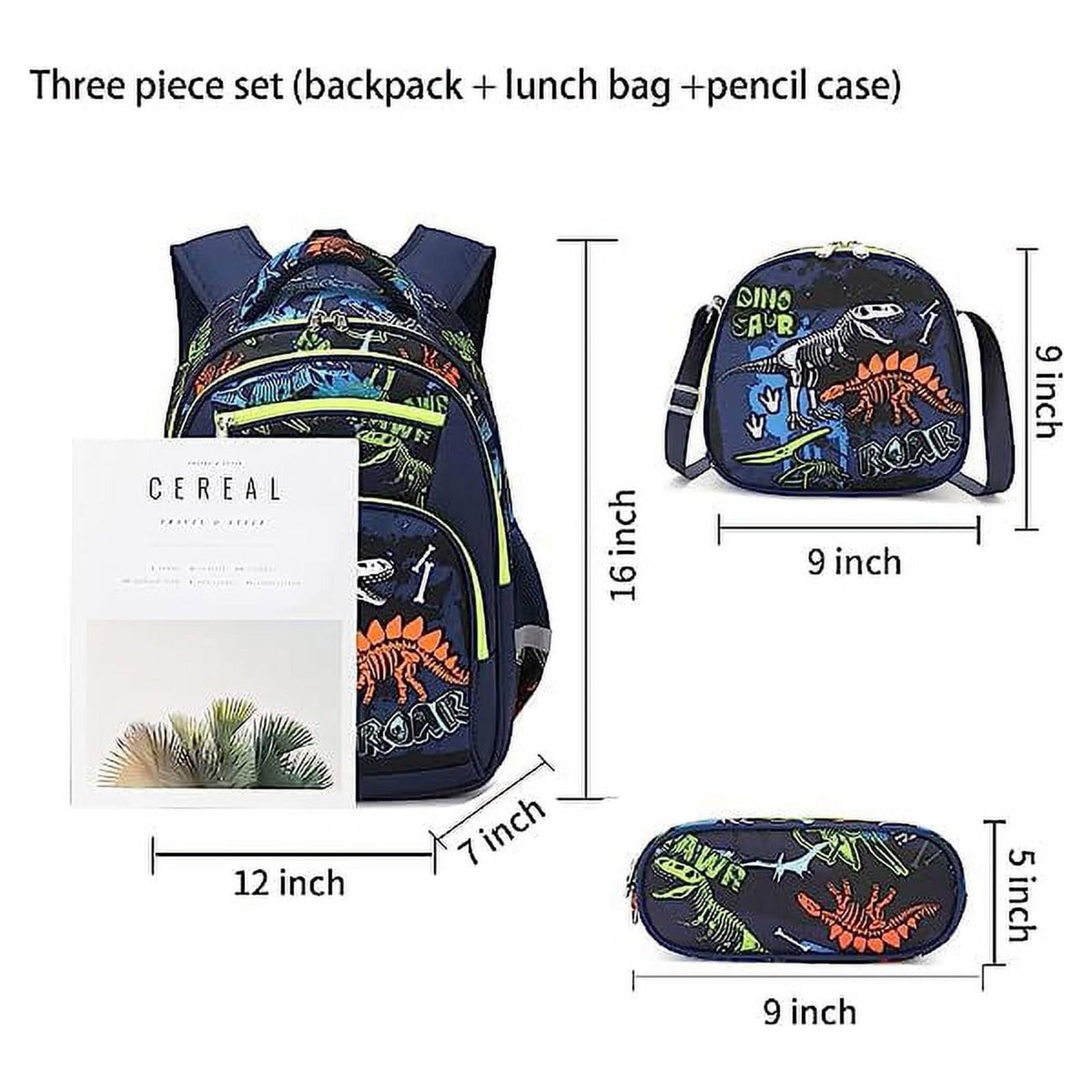 Set di 3 zaini per ragazzi con scatola per il pranzo astuccio per matite borsa per libri scolastici per bambini scuola prescolare Bookbag per ragazzo e ragazza zaino da trekking piccolo, Verde