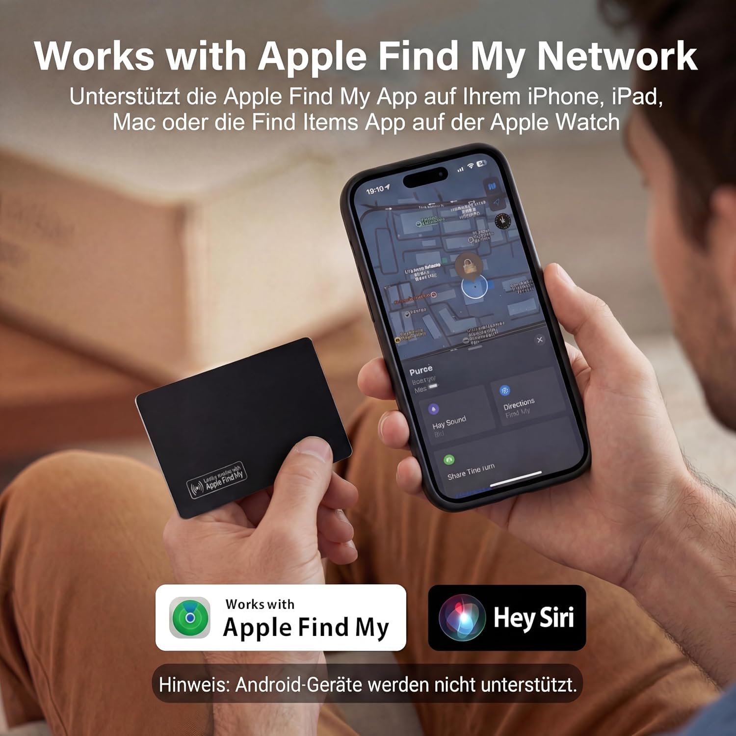 Air Tracker Karte Tag Wiederaufladbarer,kompatibel mit Apple Wo ist? & Find My (nur iOS), IP68 wasserdicht – Slim Schlüssel-Tracker für Geldbeutel, Reisepass, Koffer (2er-Pack) Schwarz