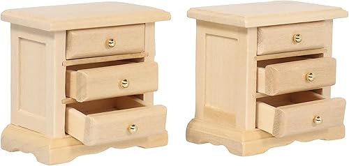 Miniatura 3 de Mesitas de noche de madera para casa de muñecas  Juego de 2  Mesas de noche  Muebles de casa de muñecas  escala 112 (ligero)