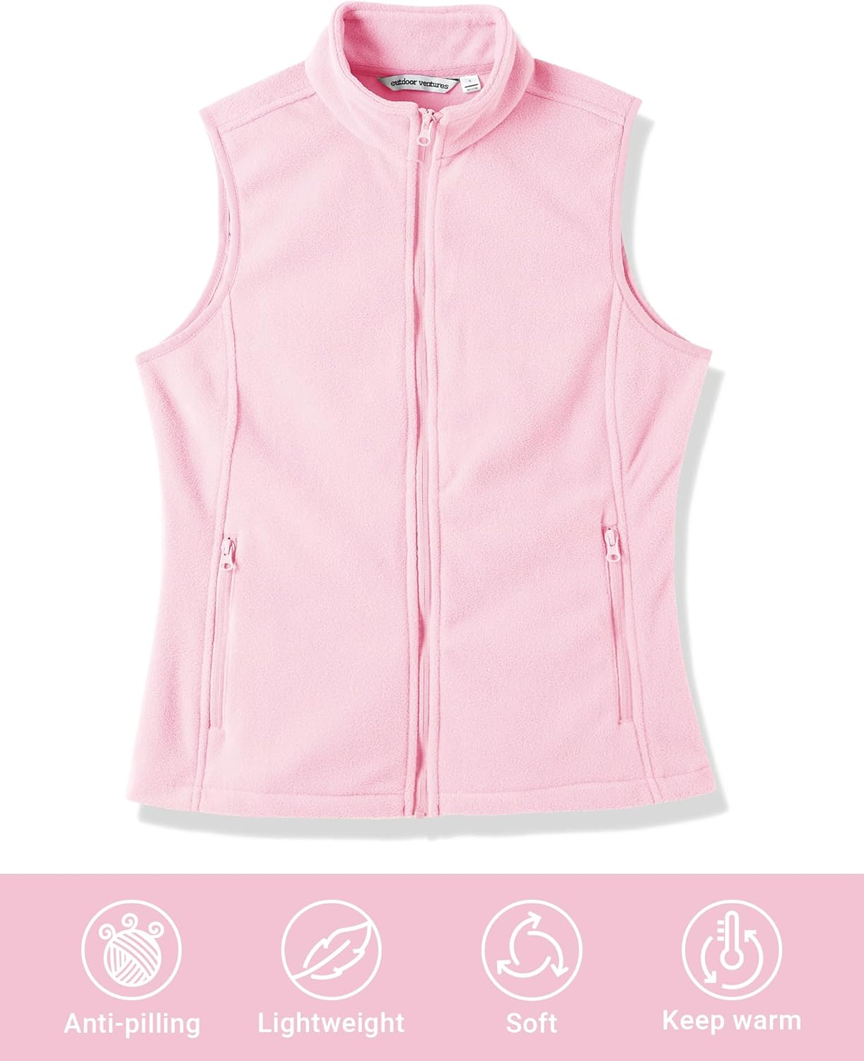 Outdoor Ventures Women's Polar Fleece Zip Vest Outerwear with Pockets,Warm Sleeveless Coat Vest for Fall & Winter - Image 5