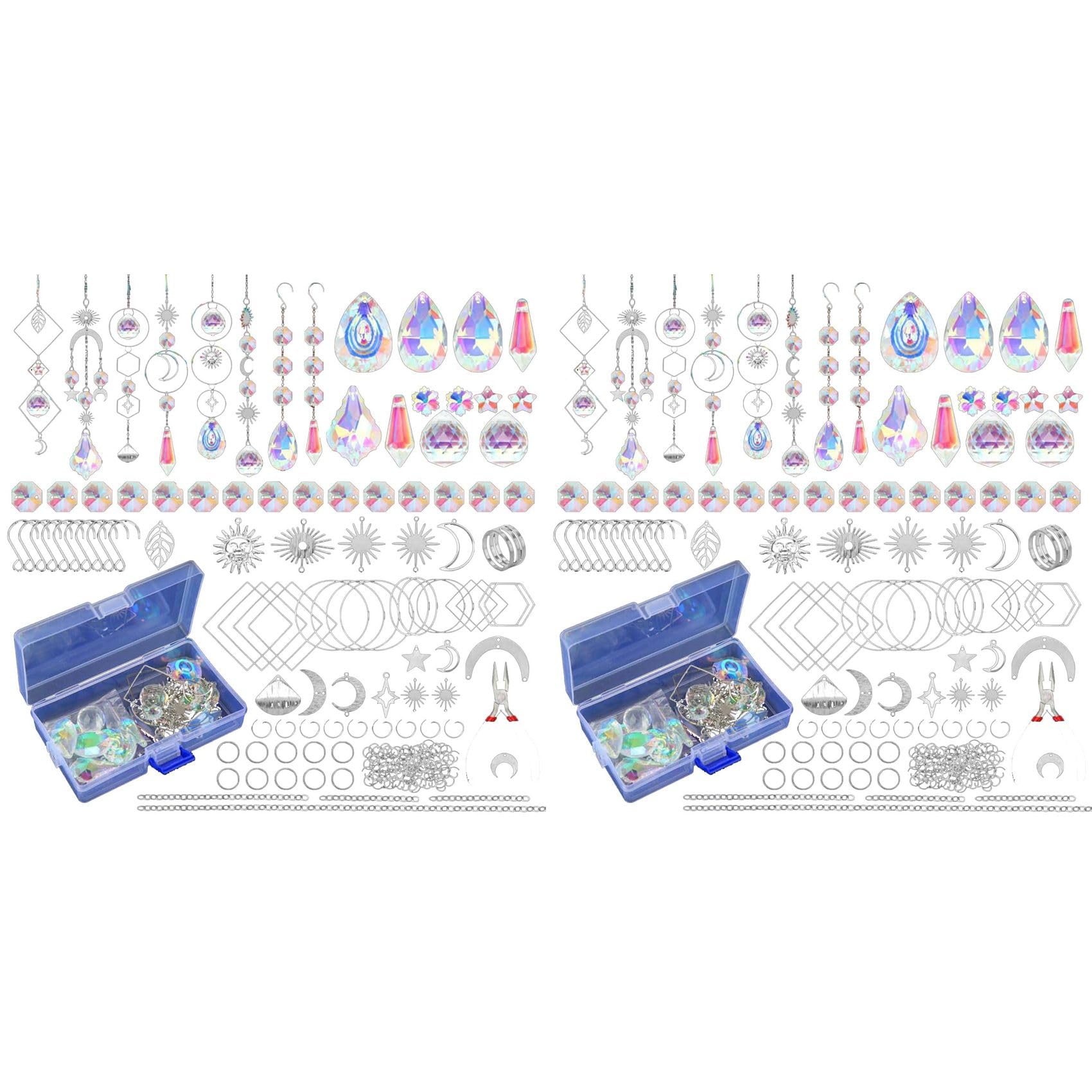 Vjsujehgy 400 Pcs Crystal,Sun Catchers with Crystals,Craft Kits for Adults, with Rainbow Maker, Prism, Pendants Silver