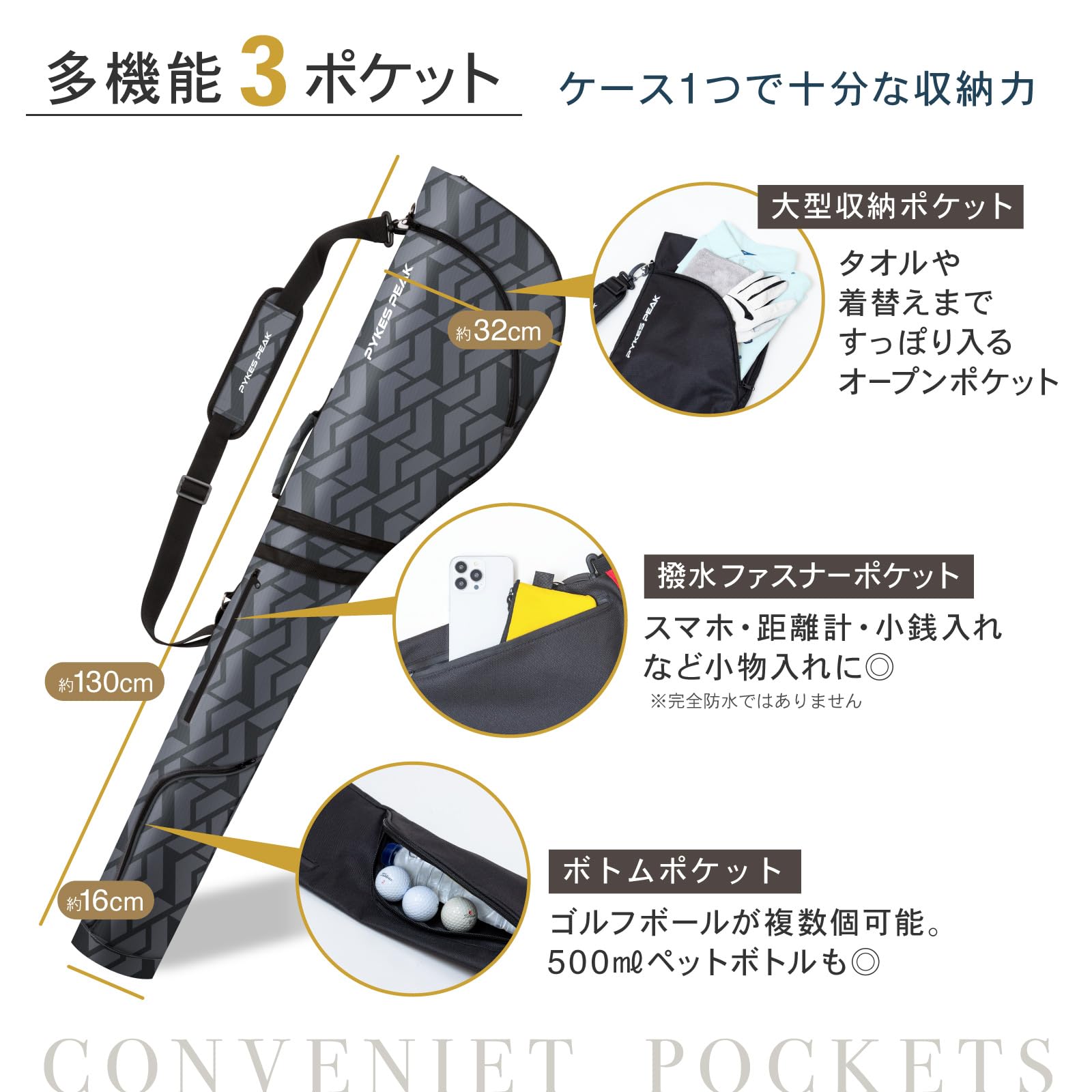PYKES Peak Funda para Club de Golf Plegable 119,4 cm 10 Clubes Impermeable