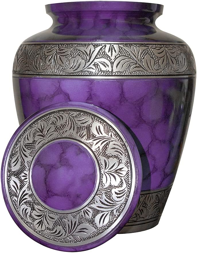 NWA Customized Cremation Urn, Adult Human Funeral Cremation Urn, Beautiful Purple Urn with Matching Keepsake, Personalization, and Velvet Bag