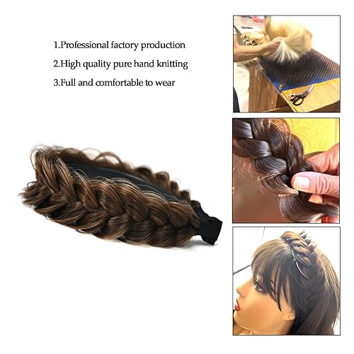 Miniatura 3 de STHEJFB Diadema ancha trenzada para el cabello, accesorios para el cabello, banda elástica antideslizante para mujeres y niñas (rojo, negro y marrón)