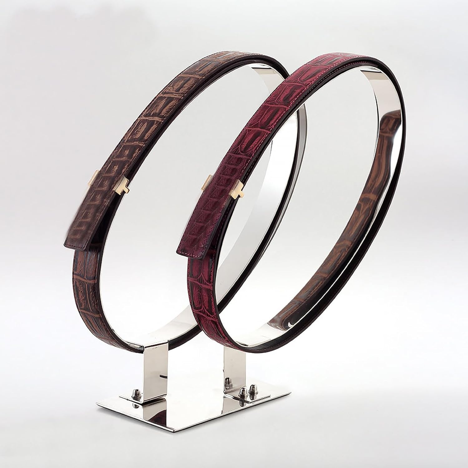 Stainless Steel Belt Display Rack Metal Belt Holder Oval Mirror Finish Waistband Organizer for Home Closet Storage Accessory Organizer