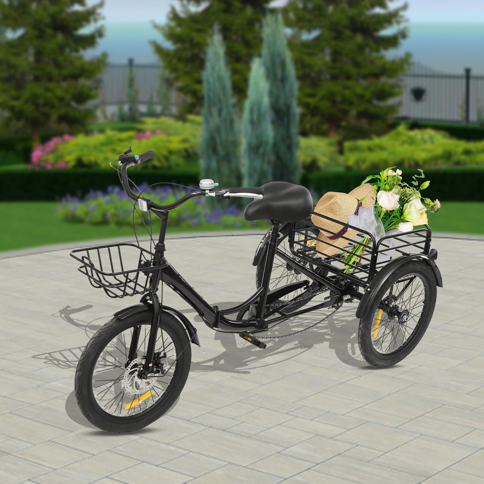 FortyFor Tricycle Pliable 24" 7 Vitesses – Vélo 3 Roues Adulte Avec Panier, Sonnette Et Dossier, Idéal Seniors Et Loisirs