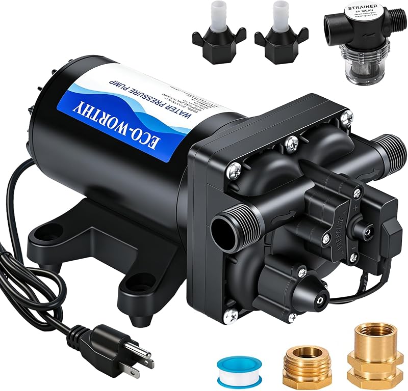 ECO-WORTHY 110V AC Fresh Transfer Diaphragm Water Pump On Demand 5.5GPM 70PSI High Pressure Water Booster Pump 110 Volt with Pressure Switch for Irrigation Garden Hose Sprinkler Home RV