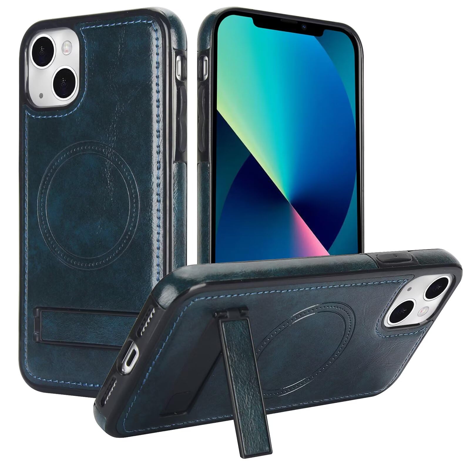 Housse antichoc iPhone 13 cuir PU portefeuille bleu mince MagSafe - 8