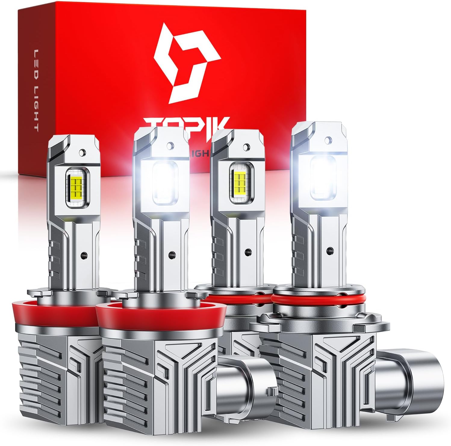 TOPIK H11 9005 Light Bulbs Combo, 60000LM Brighter H9 H8 HB3 6500K Cool White Light, Fog Light Compatible, 1:1 Mini Halogen Size H11 H9 H8 & 9005 HB3 Light, Plug-N-Play, 4PCS