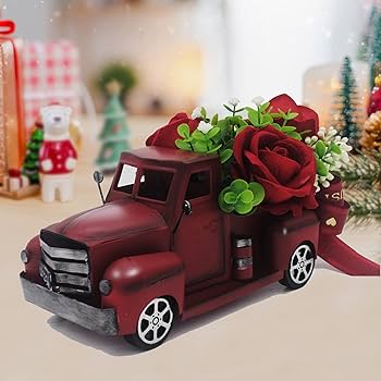 ビンテージレッドトラック 置物 クラシックなレッドファームハウスカー ビンテージレッドトラック 置物 クラシックなレッドファーム