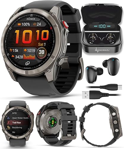 Miniatura 25 de Wearable4U Garmin Fenix 8 – 2 pulgadas, reloj inteligente multideporte GPS AMOLED, zafiro, titanio con banda de silicona naranja brillante/grafito,