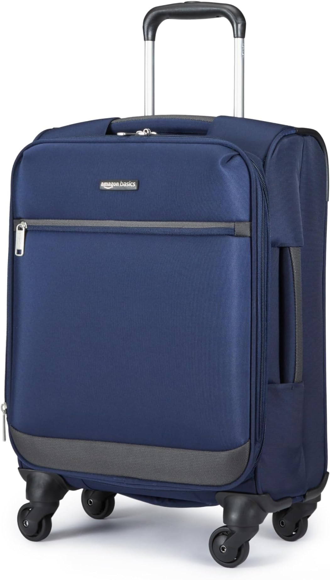 18" Medium Carry-On Softside Expandable Luggage Suitcase with Wheels, Four 360-Degree Spinner Wheels, Zippered Pockets, Telescopic Handle, Navy Blue
