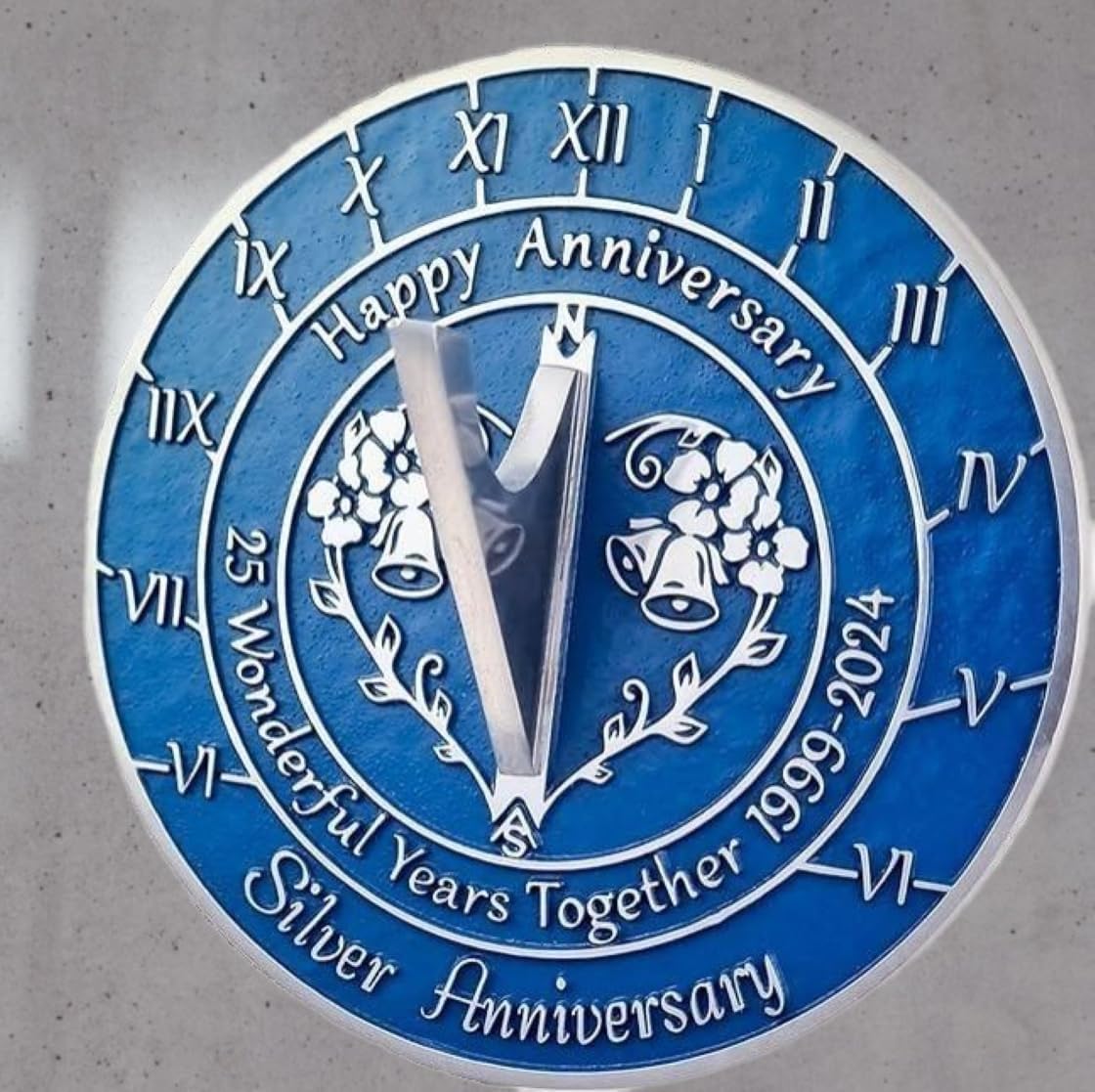 25th Silver Wedding Anniversary 1999-2024 Metal Home Decor Sundial | Garden Present Idea for Couple Him Her Parents Handmade Anniversary 25 Year Celebration Sundial 10" Blue