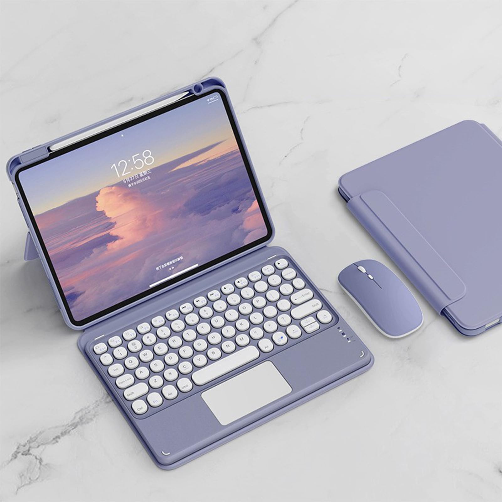 Funda Con Teclado Para iPad 10ª Gen 10,9 Pulgadas 2022 Y iPad 11ª Gen (A16) 11 Pulgadas 2025, Formato Vertical Y Horizontal, Cubierta Trasera Transparente Desmontable Con Español Teclado Y Ratón