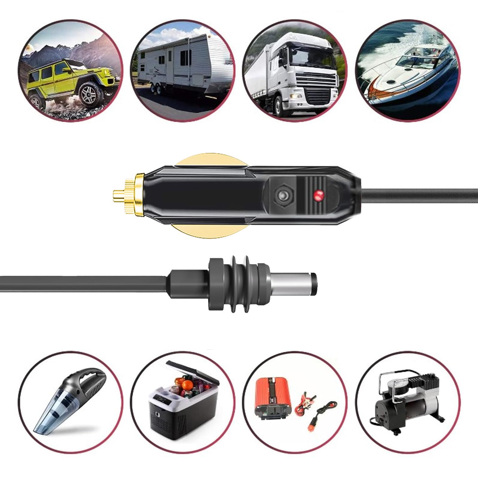 Samochodowy Kabel Zasilający DC 2 M/5 M/10 M (6,5 Stopy/16 Stóp/32 stóp), Kabel Zasilający Mini DC, Wodoodporny Kabel ładowarki Samochodowej DC Typu Plug and