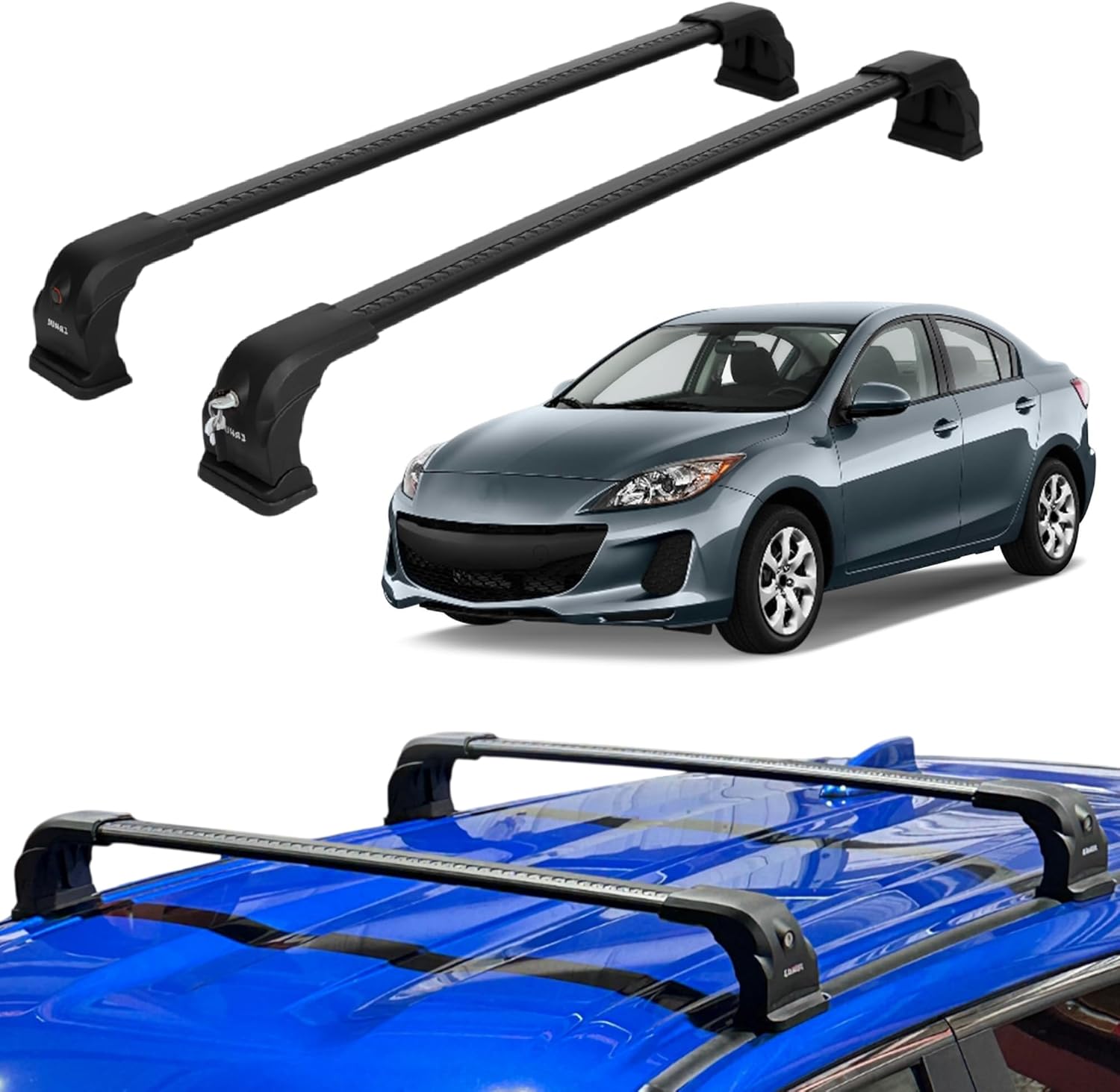 ERKUL Roof Rack Cross Bars for Mazda 3 2010-2013 | Anti-Theft Lock Aluminum Crossbars for Rooftop, Cargo Carrier, Luggage, Kayak, Canoe, Snowboard, Bike| Black