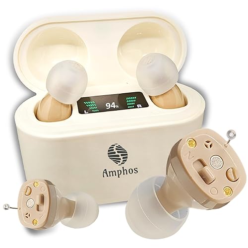 Audífonos para personas mayores recargables con cancelación de ruido OTC - Amplificador auditivo digital, discreto e invisible - Funda de tamaño de