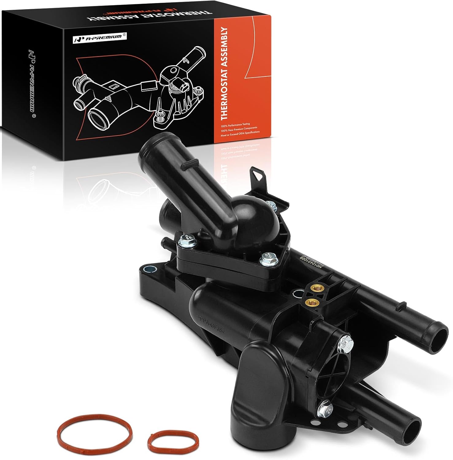 A-Premium Engine Coolant Thermostat Housing Assembly with Sensor Compatible with Hyundai Sonata 2009-2010 & Kia Optima 2009-2010, Rondo 2009-2010