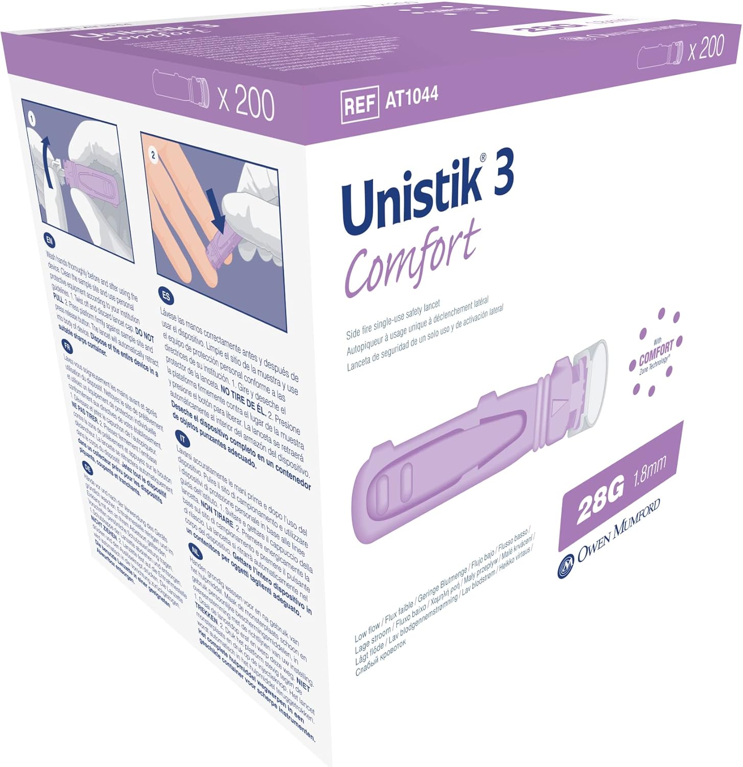 Owen Mumford Unistik 3 Safety Lancets (28G), 200 Count