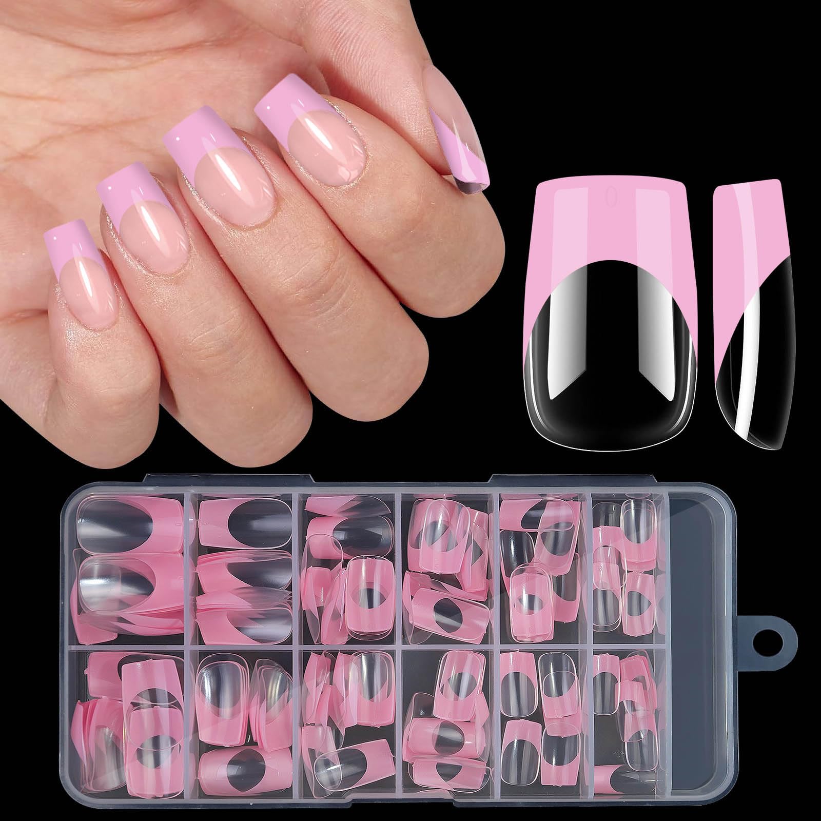 Short Square Nail Tips Soft Gel Pre-Shaped Acrylic Nail Tips French Full Cover Nail Tips Clear Gelly Press on Flase Nail Tips for Extension Nail Manicure Home DIY Ideal Gifts 120PCS (pink)