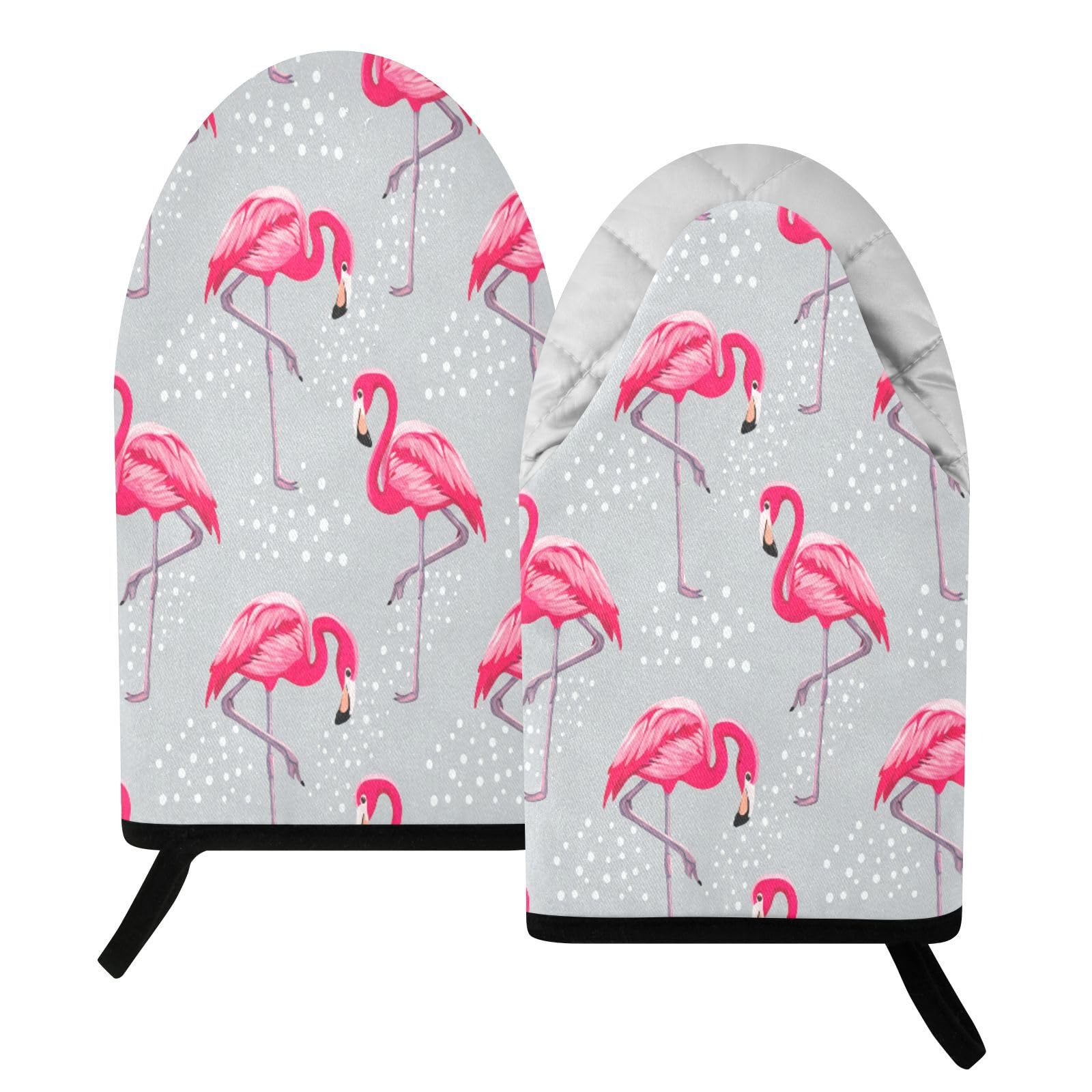 BURSTDDY Flamingo Oven Mitt,Heat Resistant Kitchen Mitts for Cooking