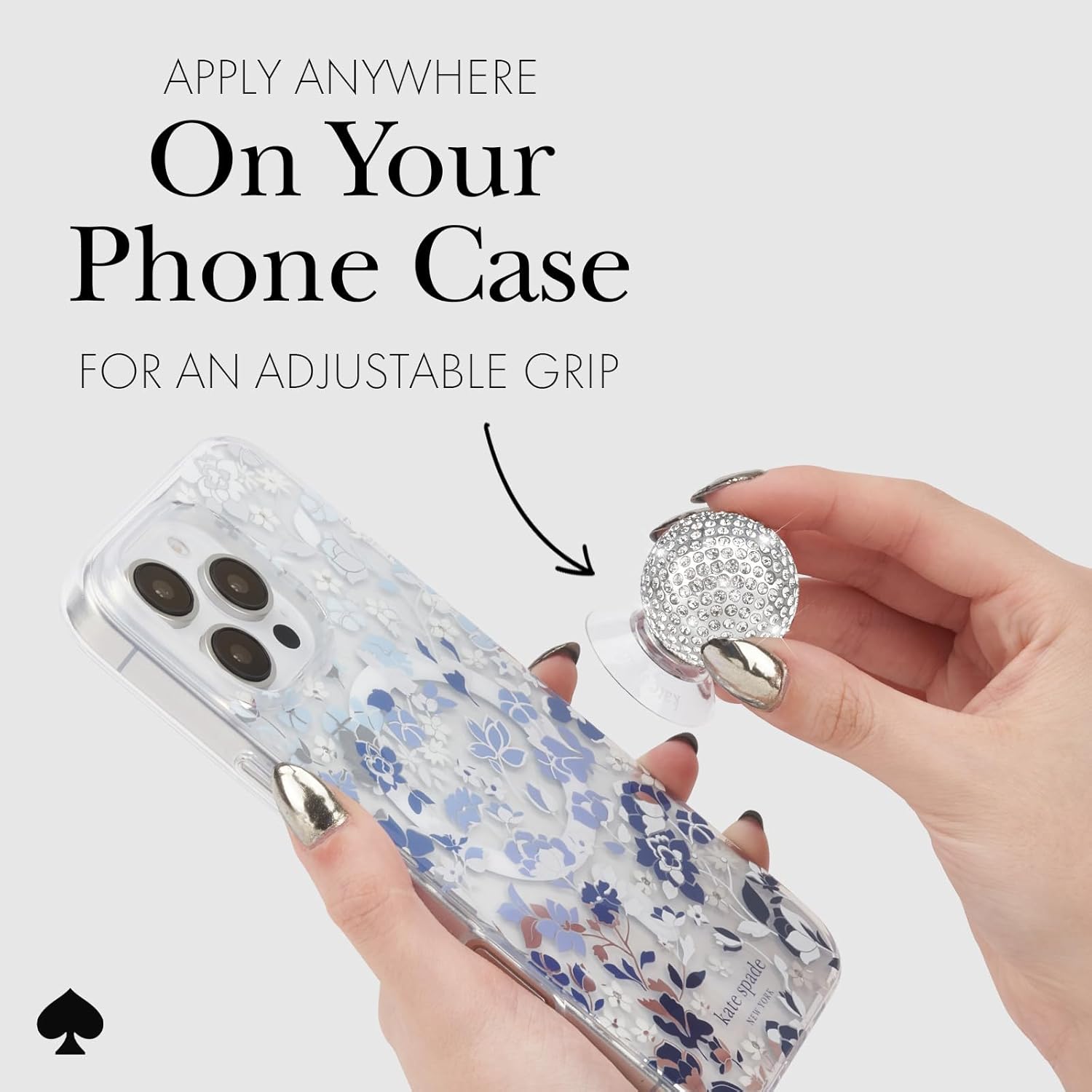 kate spade new york Signature Grip and Stand - Suction Cup Phone Holder - Removable for Wireless Charging and Accessorizing - Set in Stone