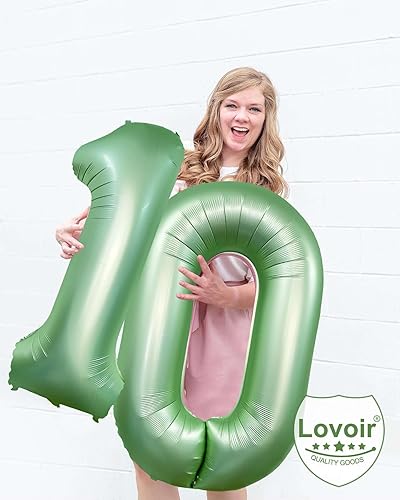 Miniatura 5 de Lovoir Globo verde claro número 0 de 40 pulgadas, tamaño grande, de papel de aluminio de mylar de papel de aluminio de mylar retro, globos verdes