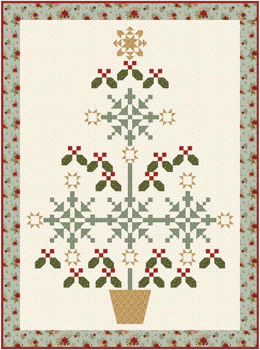Riley Blake Christmas Greetings Spruce It Up Quilt Kit by Sandy Gervais | Including Pattern, Quilt Top & Binding Included | Holiday Quilting Kit in Keepsake Box | Finished Quilt 59” x 80”