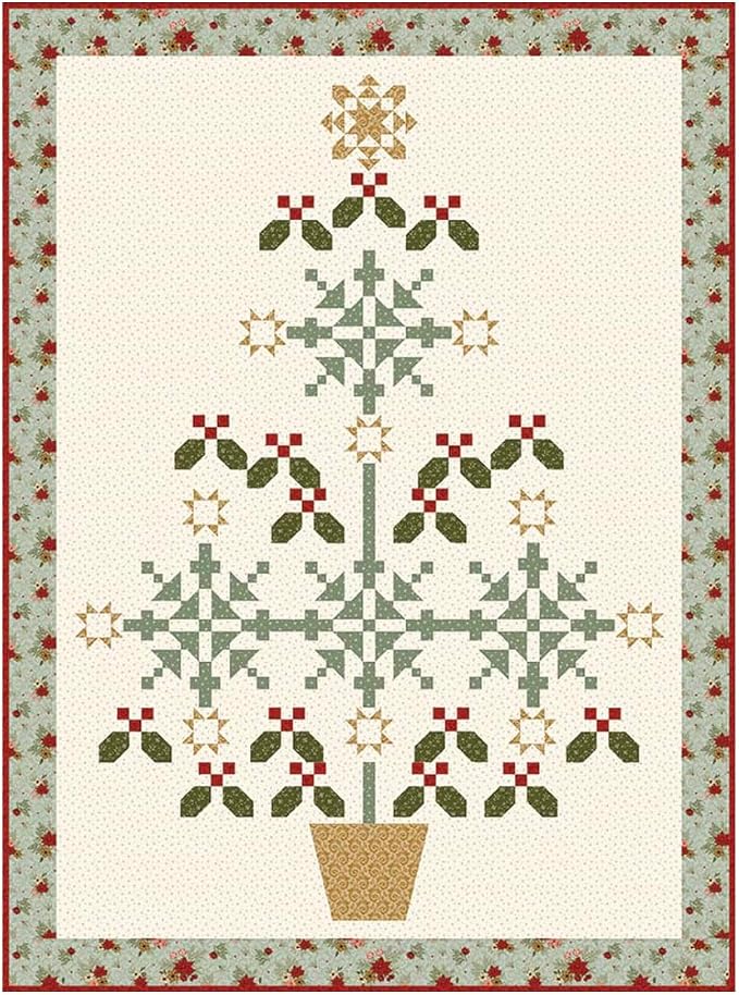 Riley Blake Christmas Greetings Spruce It Up Quilt Kit by Sandy Gervais | Including Pattern, Quilt Top & Binding Included | Holiday Quilting Kit in Keepsake Box | Finished Quilt 59” x 80”