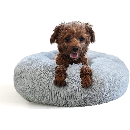 Tiny Dog Bed Fluffy Puppy Bed Washable Donut Anti Slip 15 Inches
