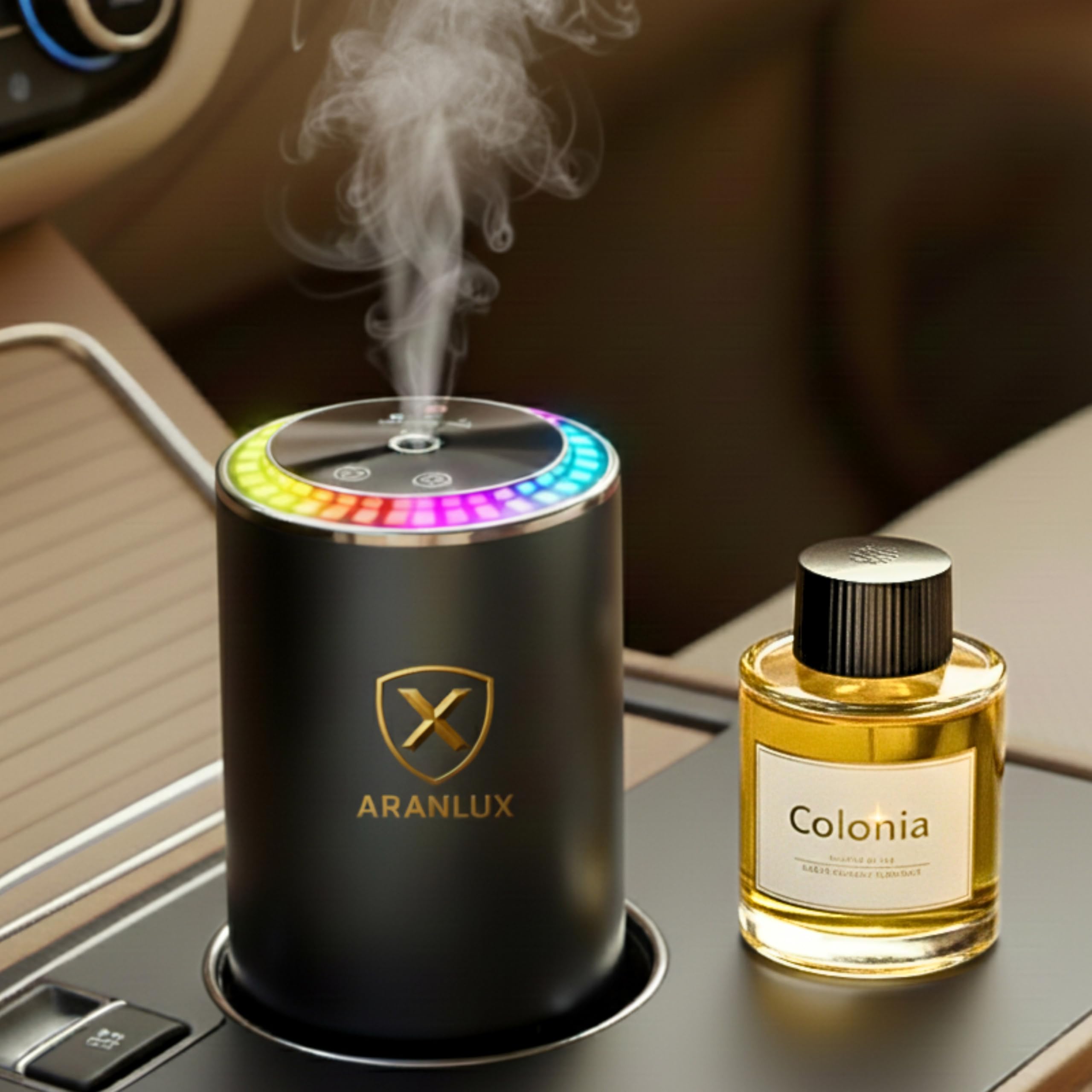 Ambientador de coche eléctrico 50ml - XL Larga duracion, intensidad regulable e ideal para viajes diarios, vacaciones y vehículos profesionales - Ambientador Inteligente para coche(Colonia)