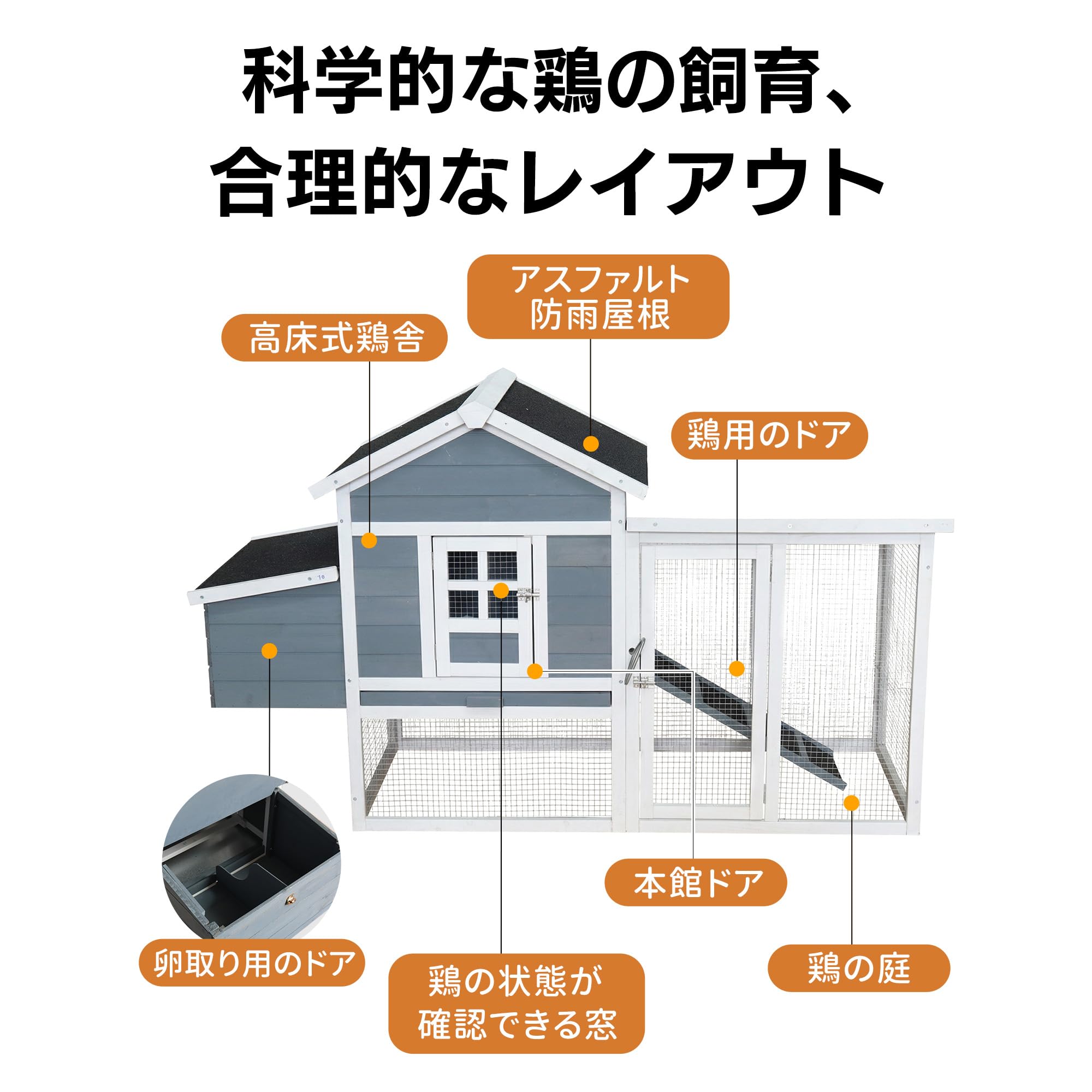 Amazon | 鶏用ケージ ペットケージ 大型 4～6羽用 飼育小屋 産卵室付き