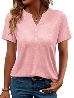 TICTICMIMI Womens V Neck Short Sleeve Henley Tops Button Down Casual T Shirts Basic Dressy Tees