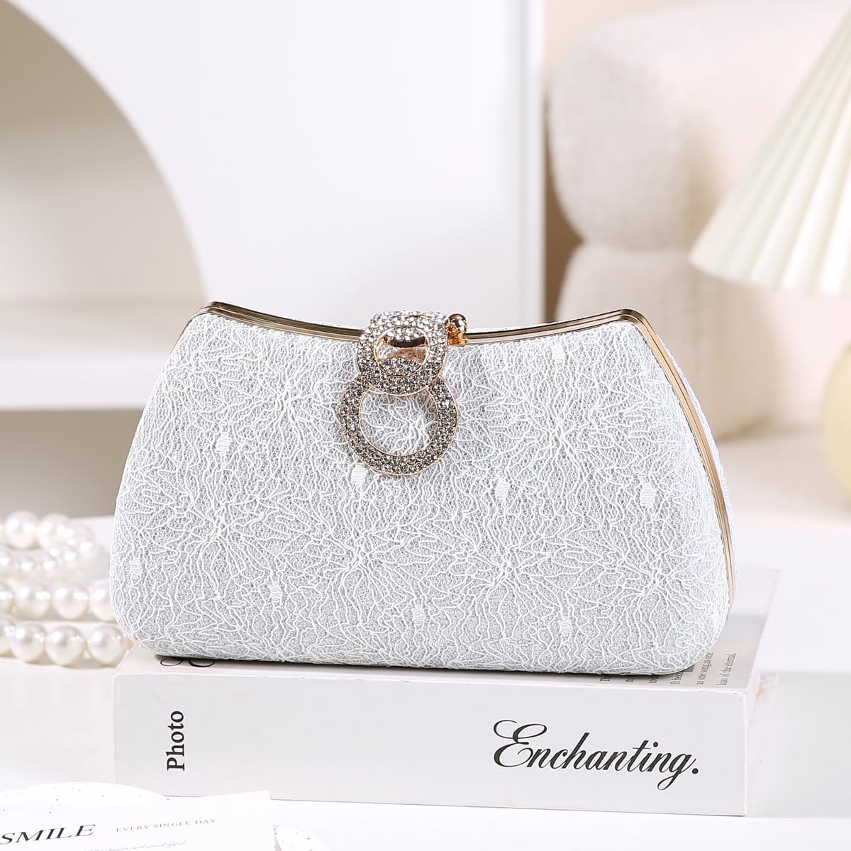 Dreubea Women's Fashion Evening Bag Rhinestone Decrated Clutch Handbag with Chain - Image 4