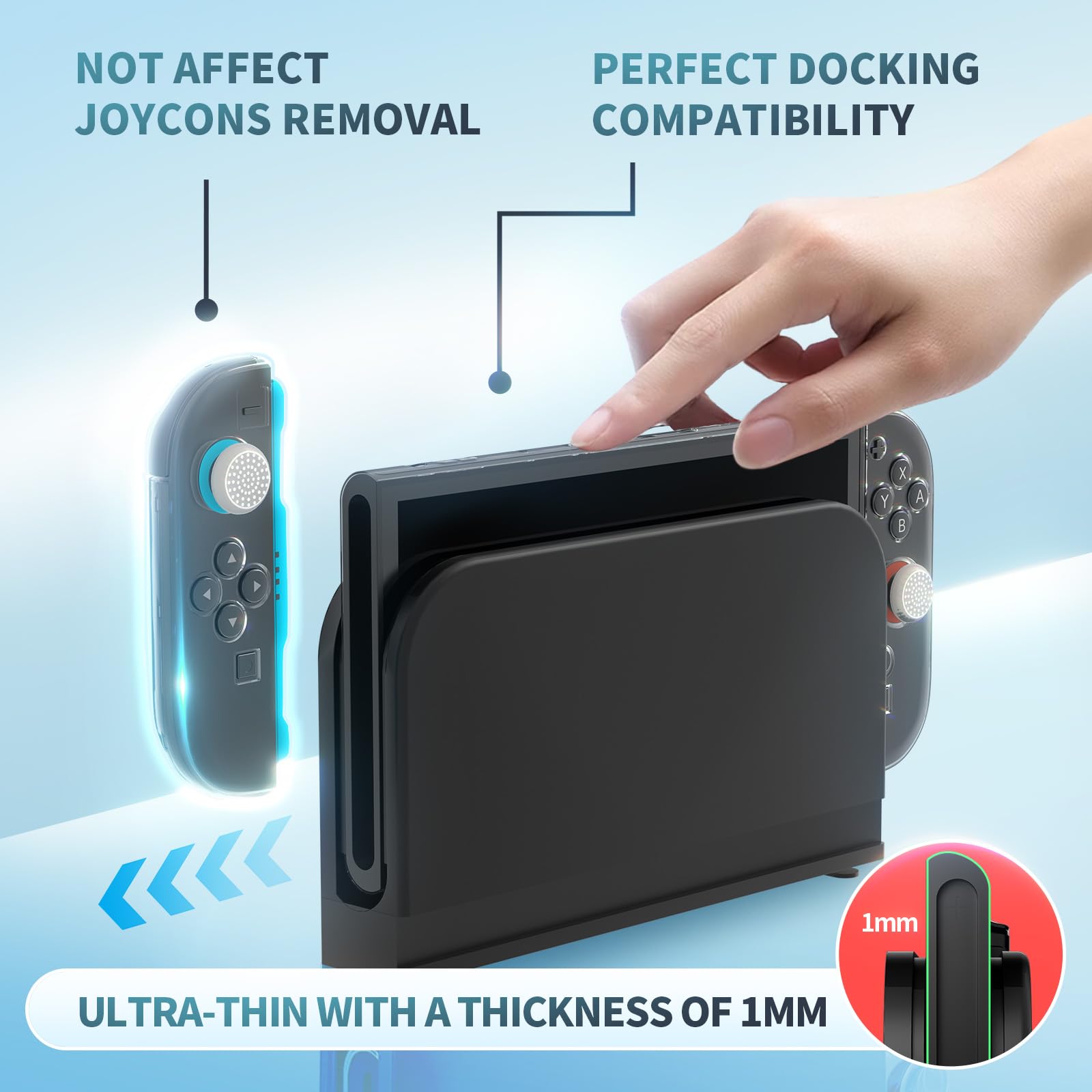 Tixlux Dockable Hülle für Nintendo Switch 2 (2025), Transparente PC Schutzhülle, Joy-Con Cover & 6 Daumengriffe, Stoßfest