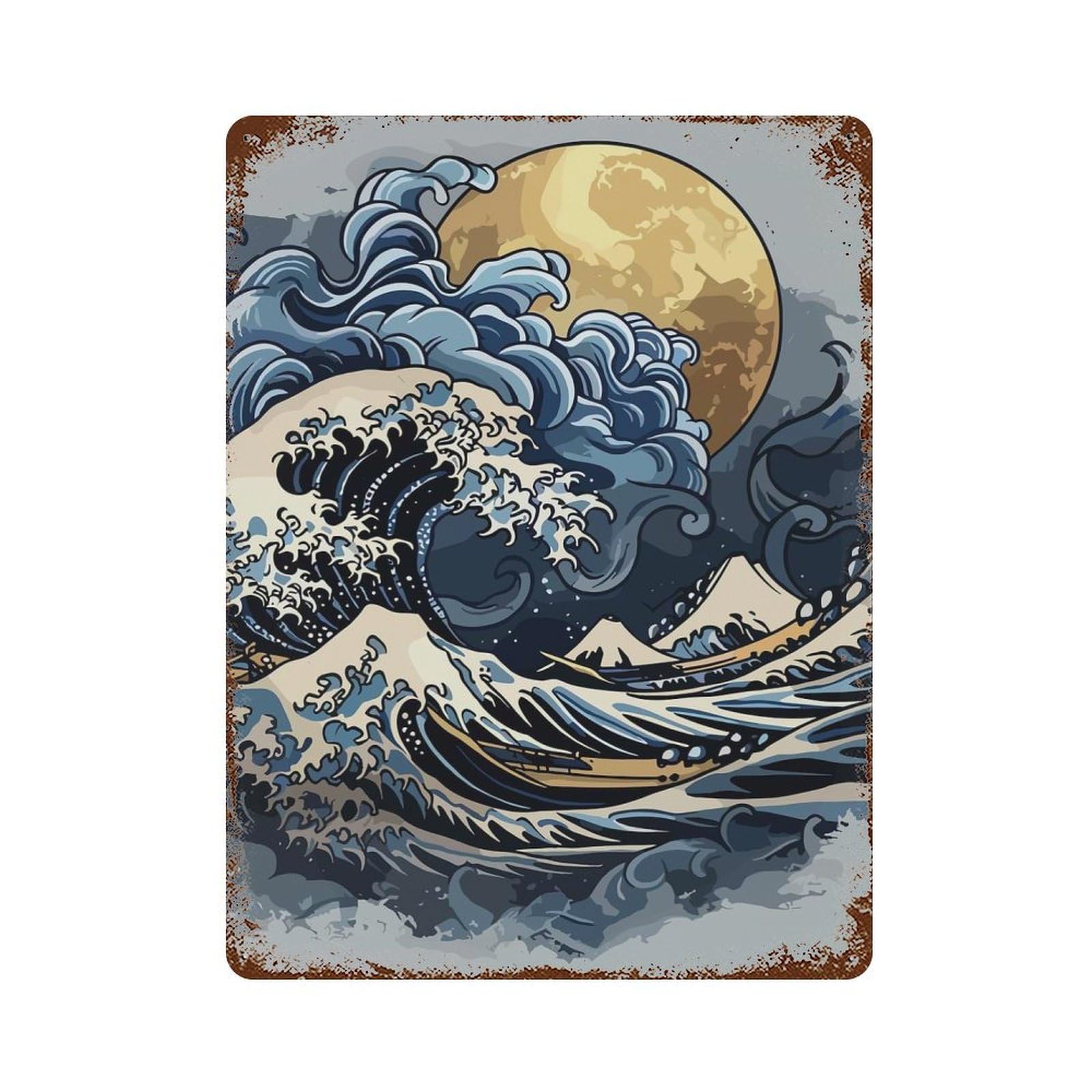 The Great Wave Kanagawa Inspired Art Vintage Rust Metal Sign 15.7"x11.8", for Pub, Kitchen And Man Cave Decor, Rustic Home Decor