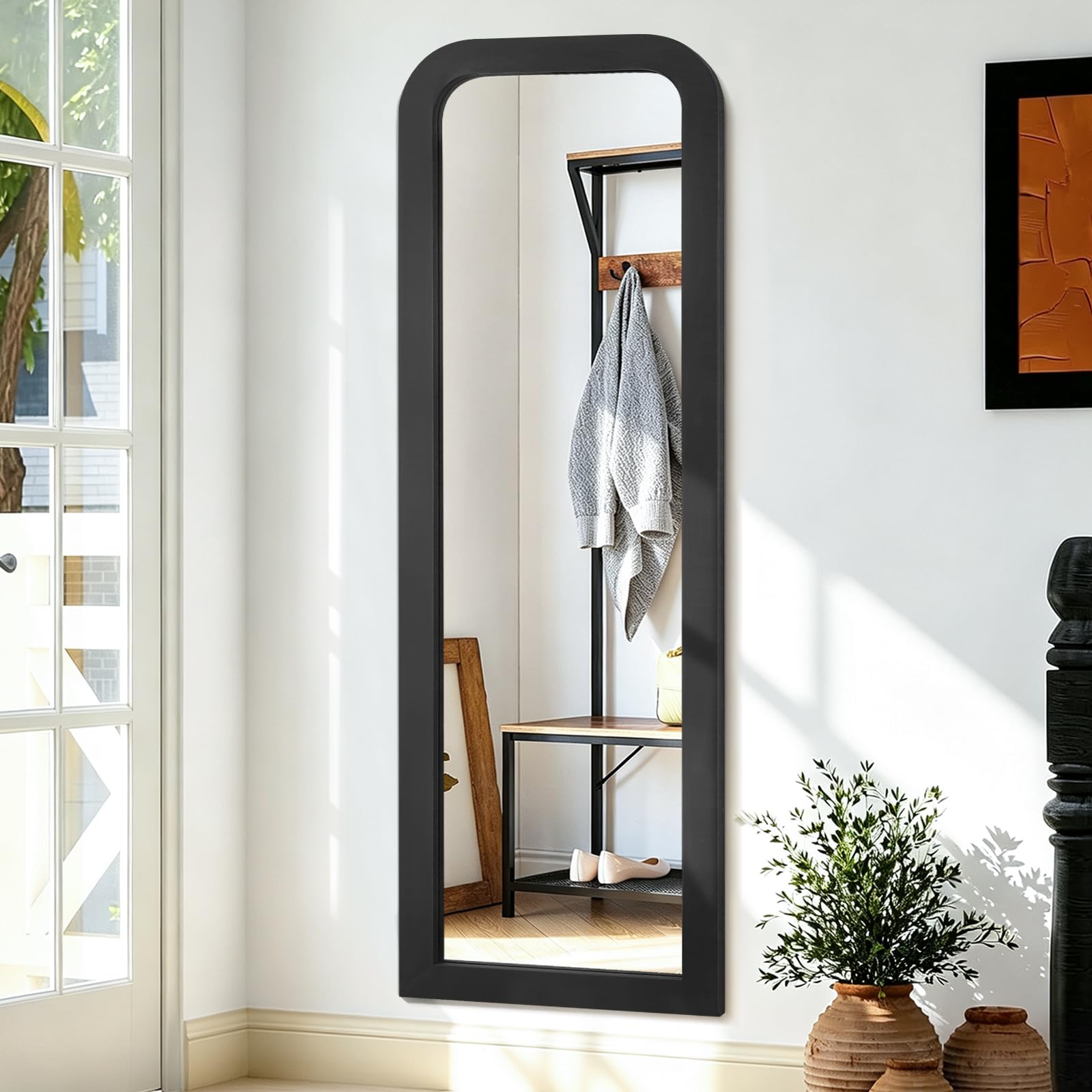 AAZZKANG Wall Mirror Full Length Rectangle Large Black Wood Framed 43"x14"