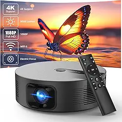 Projetor Smart 1080P 4k Full HD Portátil com Alto-Falante Integrado, 11000 Lm WiFi 6, Bluetooth 5.0 e Correção Automática - Ideal para Cinema em Casa, Jogos e Externas, bettdow AC1059, Negro