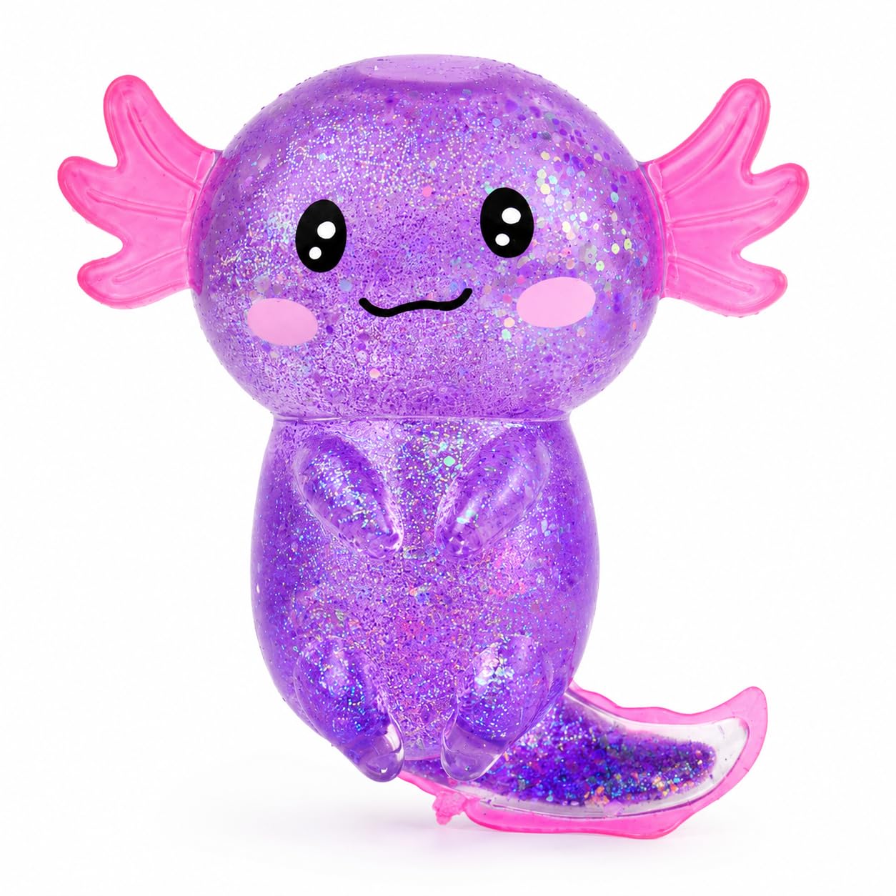 Axolotl Squishy Stress Relief Toy, Glitter Squeeze Fidget Toy for Kids & Adults, Cute Soft Sensory Toy for Anxiety Relief, Stretchy Slow Rising Desk Toy(Purple)